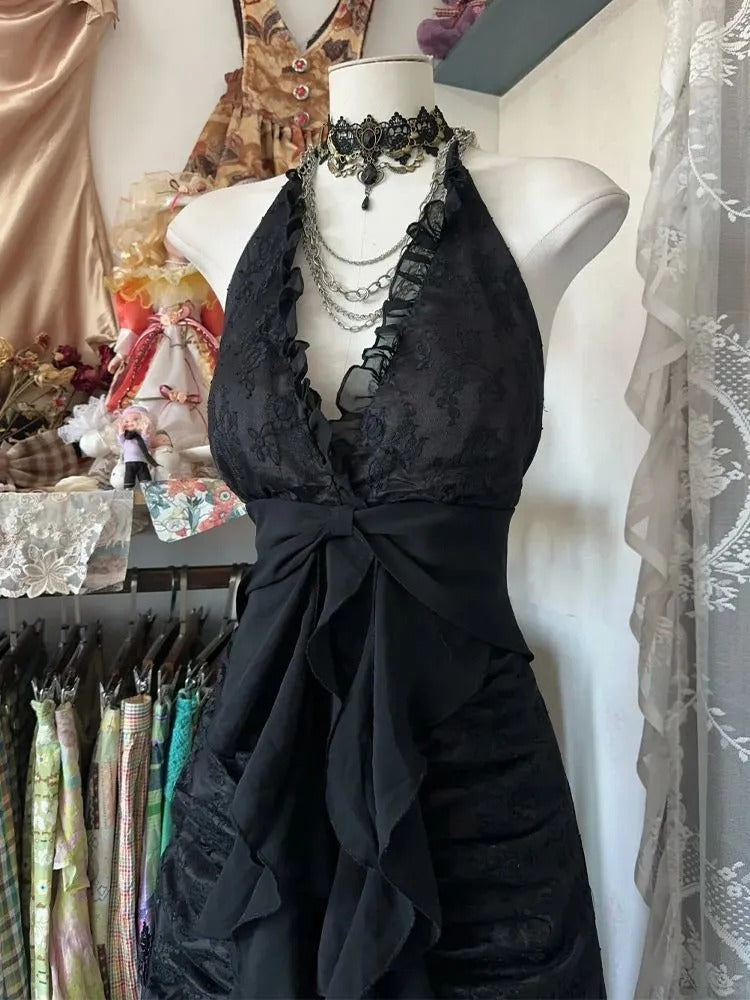 Black Halterneck Retro Fashion Elegant Suspender Long Lace Tulle Mermaid Ballgown Evening Dress Party Dress nv4203