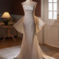 White Elegant Shiny Strapless Long Mermaid Slim Lace Ball Gown Evening Dress Trailing Wedding Dress nv3468