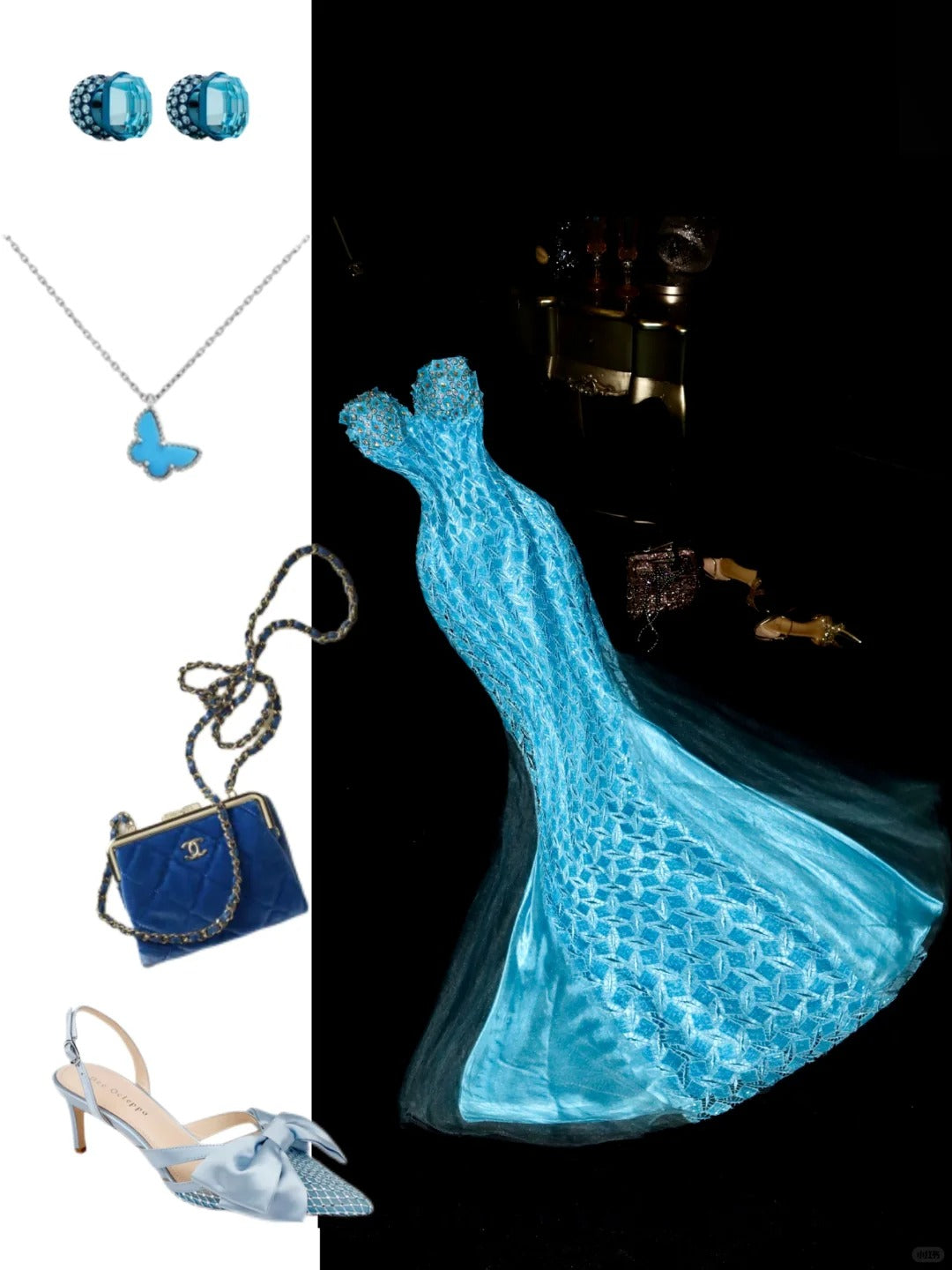 Blue sparkling beaded long tulle ball gown evening dress nv5250