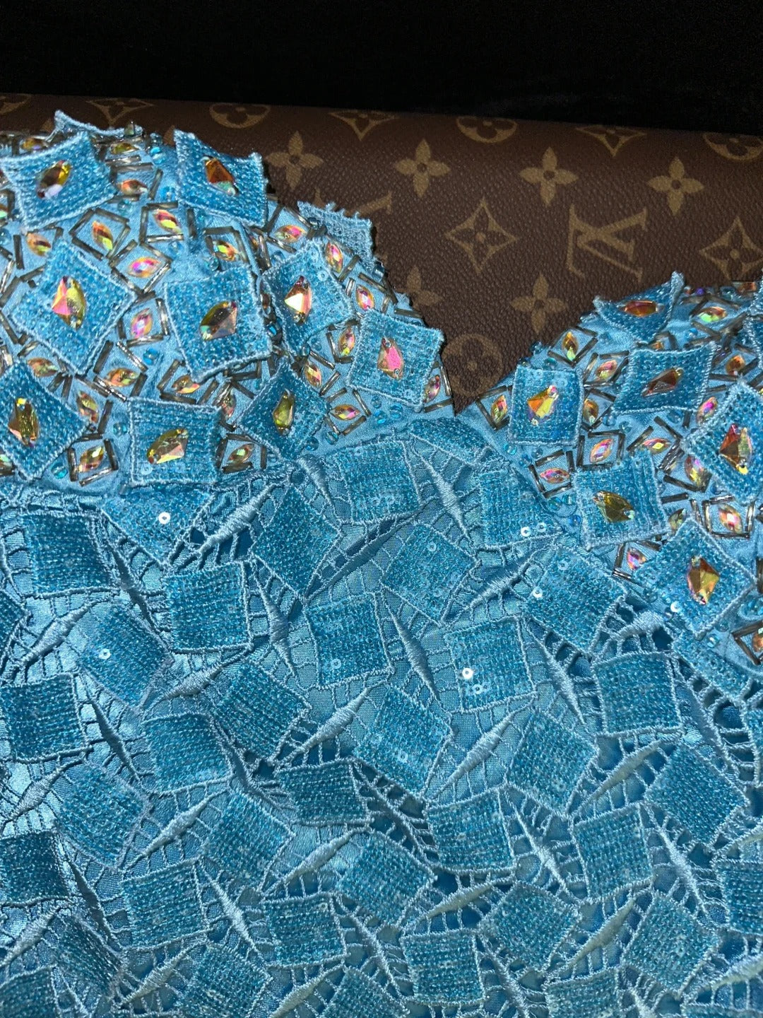 Blue sparkling beaded long tulle ball gown evening dress nv5250