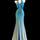 Vintage water blue exquisite beaded elegant strap long chiffon floor-length prom dress evening dress nv5234