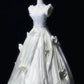 Elfenbeinweißes Vintage-Elegantes langes Satin-Spitzen-Ballkleid, Abendkleid, Partykleid, Hochzeitskleid, Prinzessin, nv4120