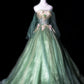 Green Delicate Floral Long Tulle Ball Gown Evening Gown Graduation Gown Adult Ceremony Gown nv4191