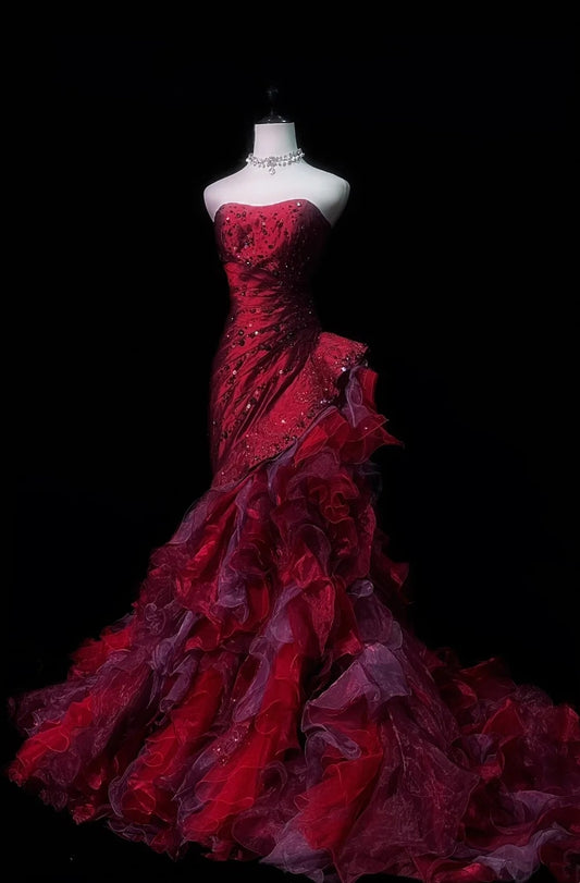 Red luxurious and gorgeous long chiffon ball dress princess dress NV6727