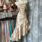 Champagne Retro Elegant Short Ruffle Satin Homecoming Dress Birthday Dress Cocktail Party Dress nv4626