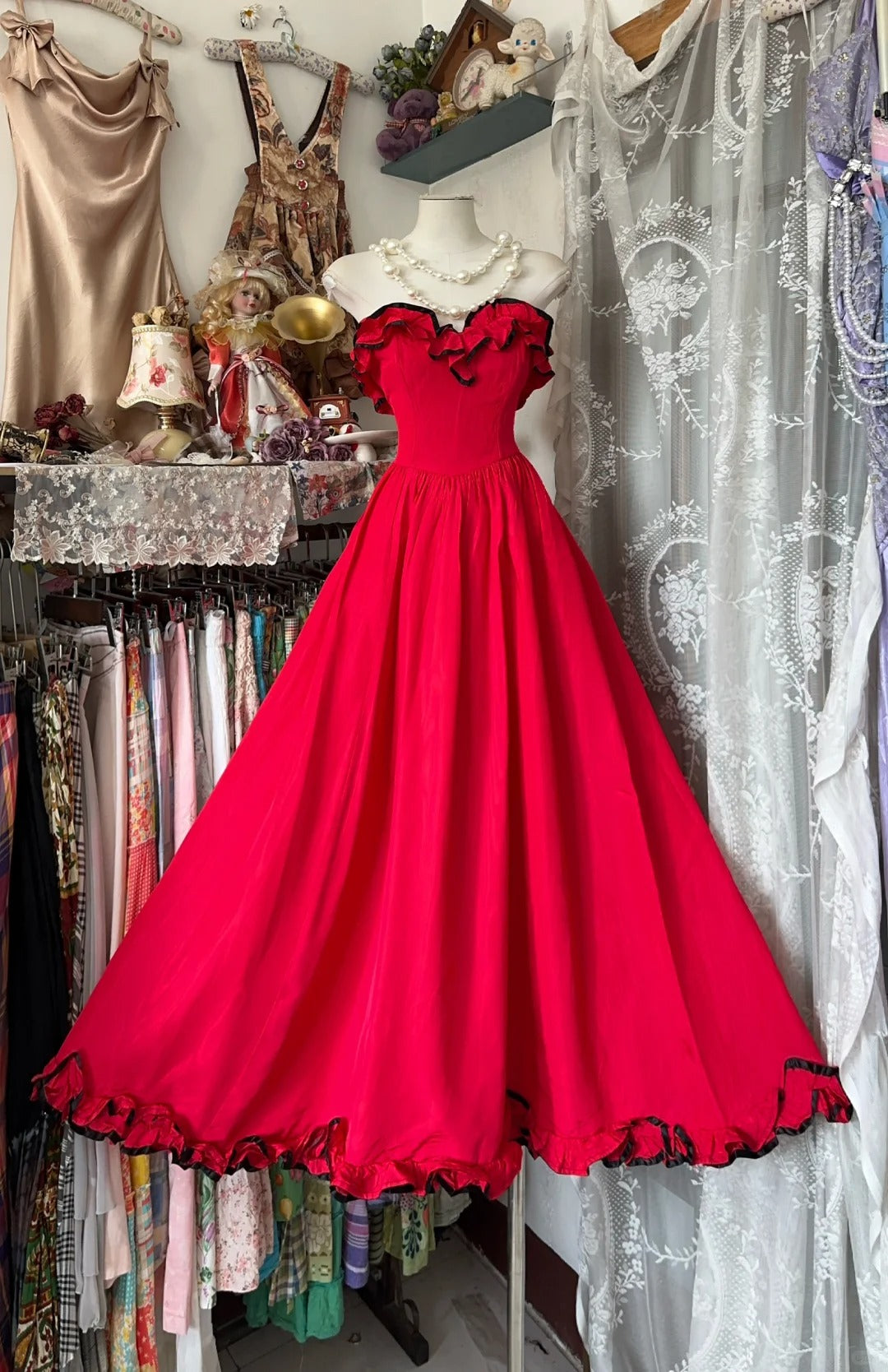 Retro rotes, modisches, langes Chiffon-Ballkleid nv5428