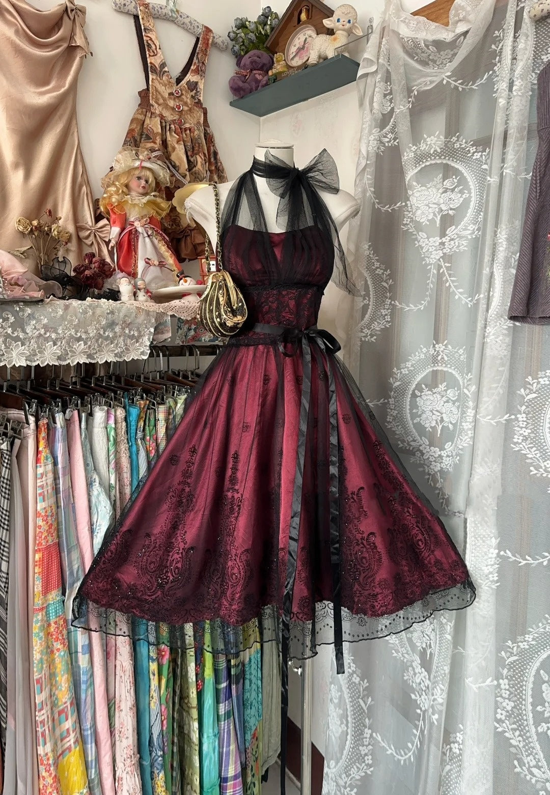 Burgundy Vintage Short tulle Homecoming Dress Prom Dress Party Dress nv4306