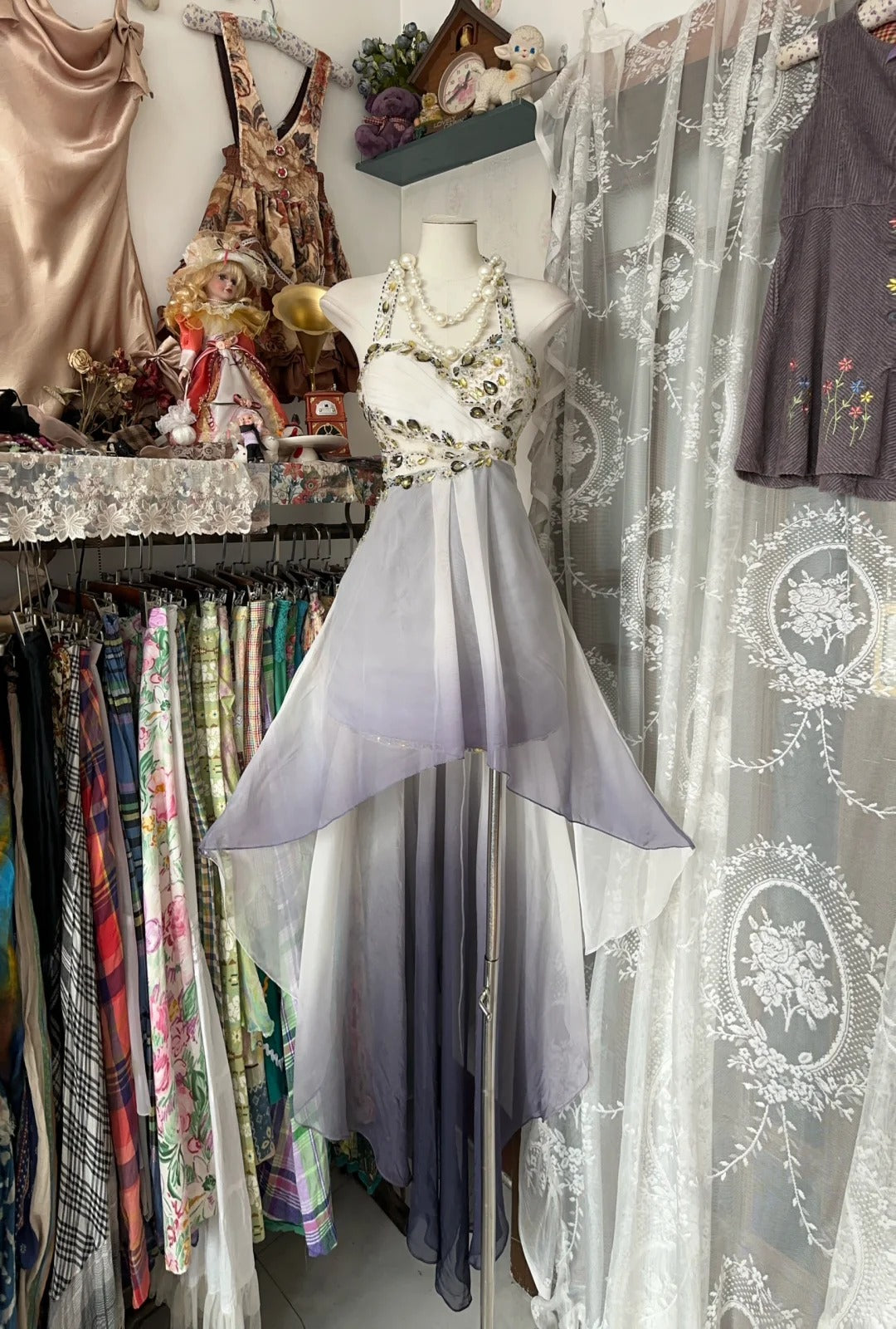 Brown Grey Rhinestone Short Chiffon Retro Fashion Homecoming Dress Birthday Party Dress nv4667