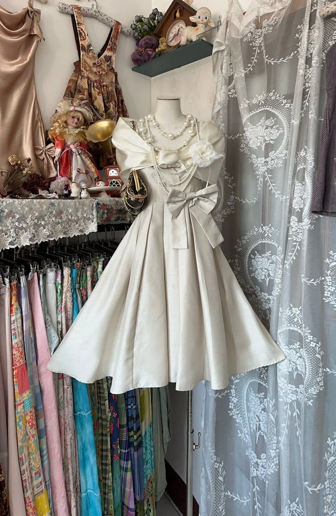 Ivory White Vintage Elegant Short Satin Homecoming Dress Birthday Party Dress Prom Dress Evening Dress nv4631
