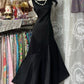 Retro black simple fashion long satin prom dress nv5426