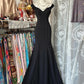 Black simple elegant satin long mermaid slim ball gown evening dress party dress nv4222