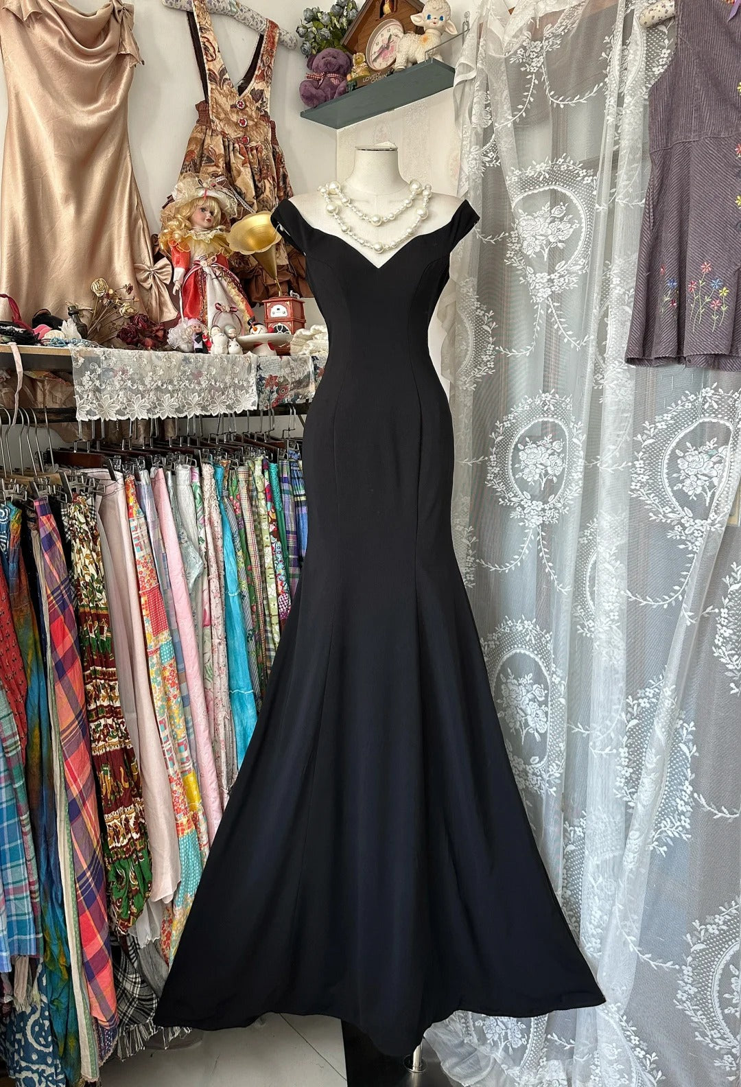 Black simple elegant satin long mermaid slim ball gown evening dress party dress nv4222