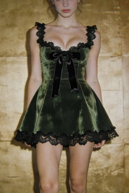 Dark green short exquisite lace back to school dress, birthday dress, party dress NV6723
