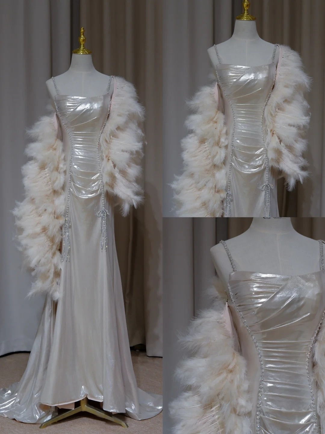 NiceVestidos (châle en plumes non inclus) : robe de bal longue, élégante et scintillante, robe de soirée NV5991