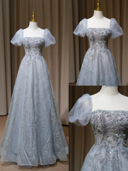 NiceVestidos-_Long, sparkling blue formal ball gown with delicate beading NV5996