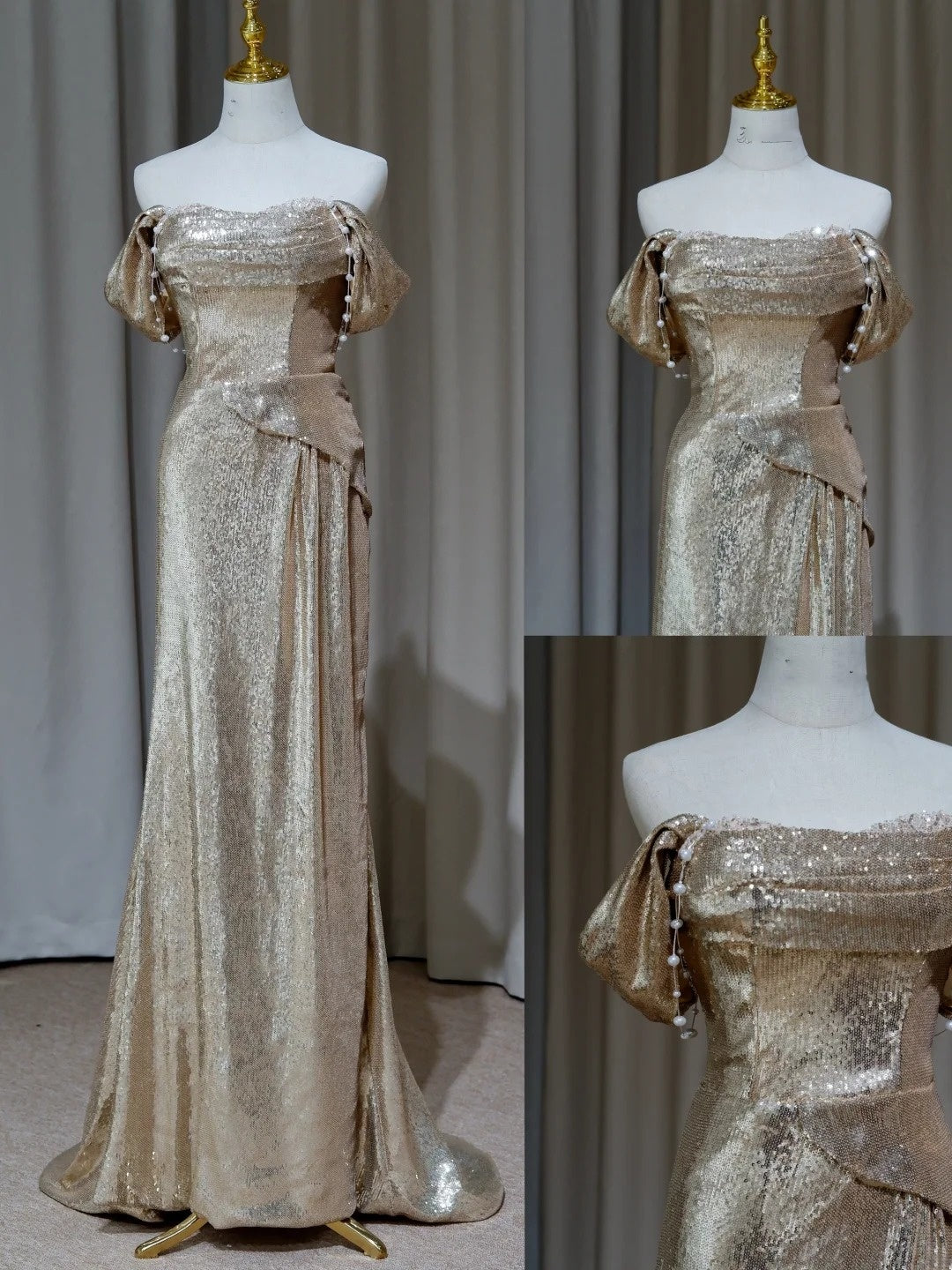 NiceVestidos-_Gold sequined long shimmering formal ball gown NV5994