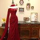 Rotes, zartes, langes Meerjungfrauen-Kleid im Slim Fit mit bodenlanger Satin-Ballkleid, Abendkleid, Partykleid, NV4171