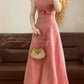 Pink Simple Vintage Elegant Satin Long Princess Party Dress nv5005