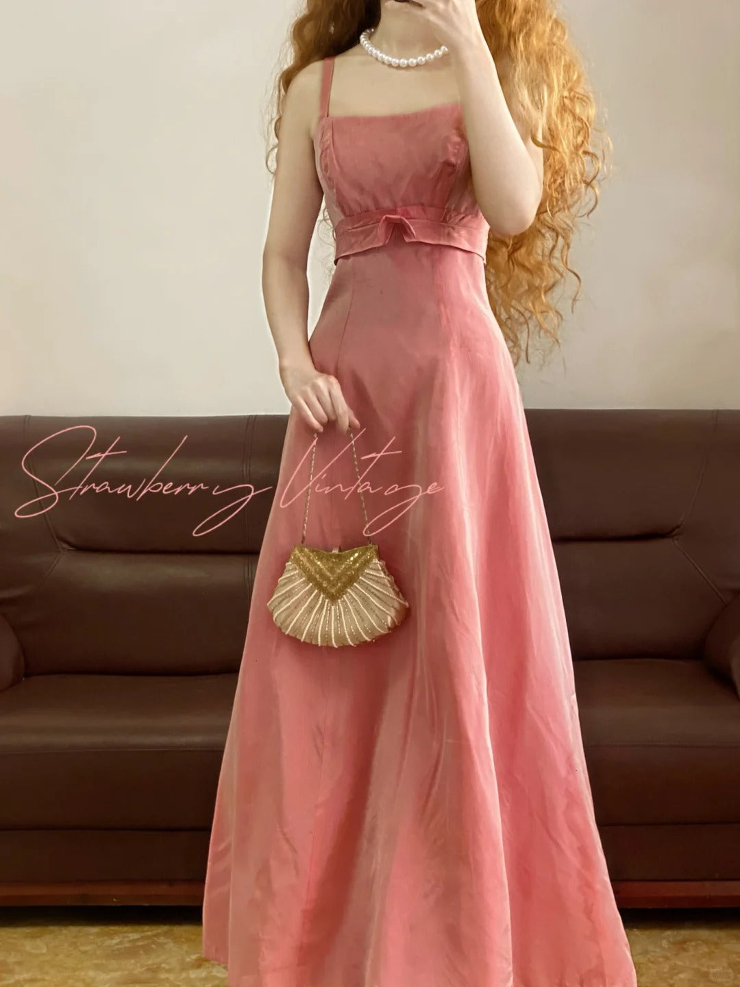 Pink Simple Vintage Elegant Satin Long Princess Party Dress nv5005