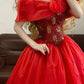 Rotes Vintage Elegantes Langes Tüll Prinzessin Ballkleid nv5008
