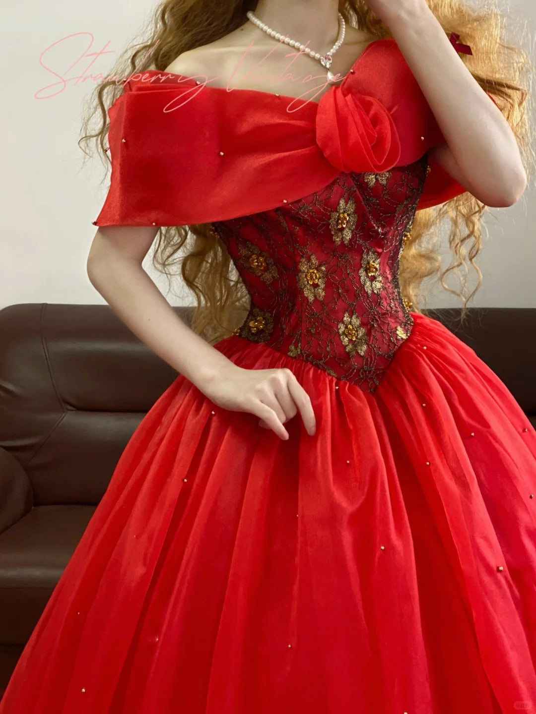 Rotes Vintage Elegantes Langes Tüll Prinzessin Ballkleid nv5008