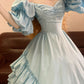 Blue vintage elegant long satin ball gown nv5025