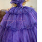 Purple applique vintage elegant long princess tulle ball gown nv5030
