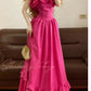 Pink Vintage Elegant Floral Long Satin Princess Evening Dress Birthday Party Dress nv5007