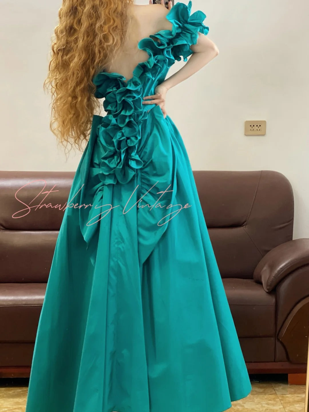 Robe de soirée longue en satin bleu sarcelle, élégante et vintage, style princesse, tenue de soirée, nv5002
