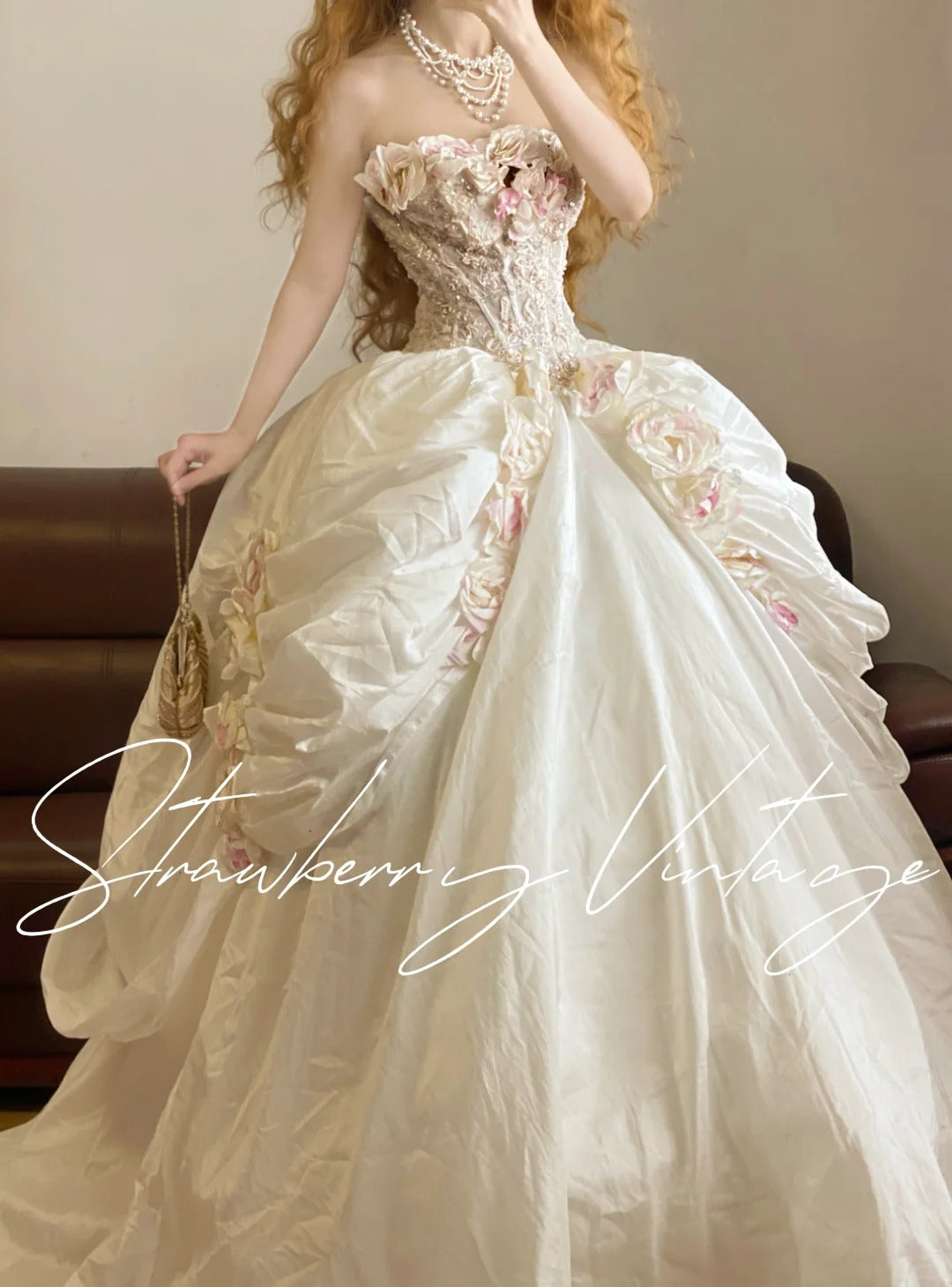 White dress Vintage dress Floral dress Long dress Satin dress Ball gown nv5036