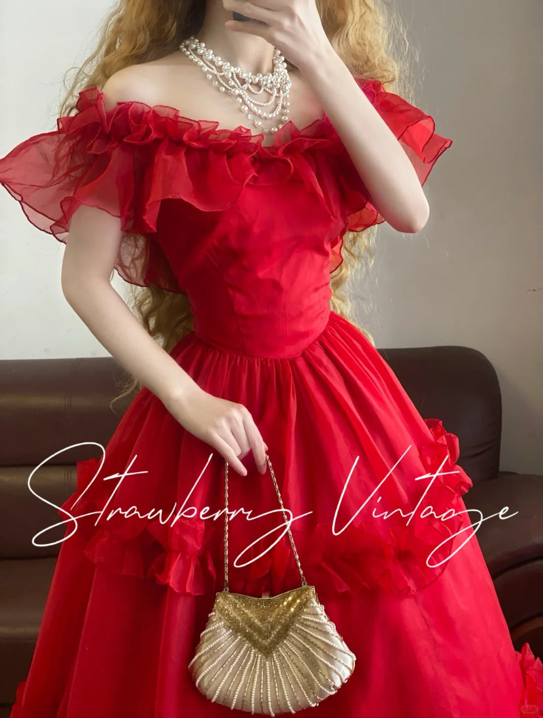 Rotes elegantes langes Prinzessin-Tüll-Ballkleid nv5035