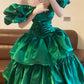 Sapphire Green Long Satin Ruffle Retro Fashion Long Satin Princess Ball Gown nv5047