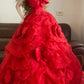 Red Beaded Bow Long Tulle Vintage Ball Gown nv5041