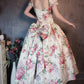 Charming pink vintage floral long satin prom dress nv5435