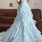 Blue beaded lace long tulle princess ball gown evening dress nv5044