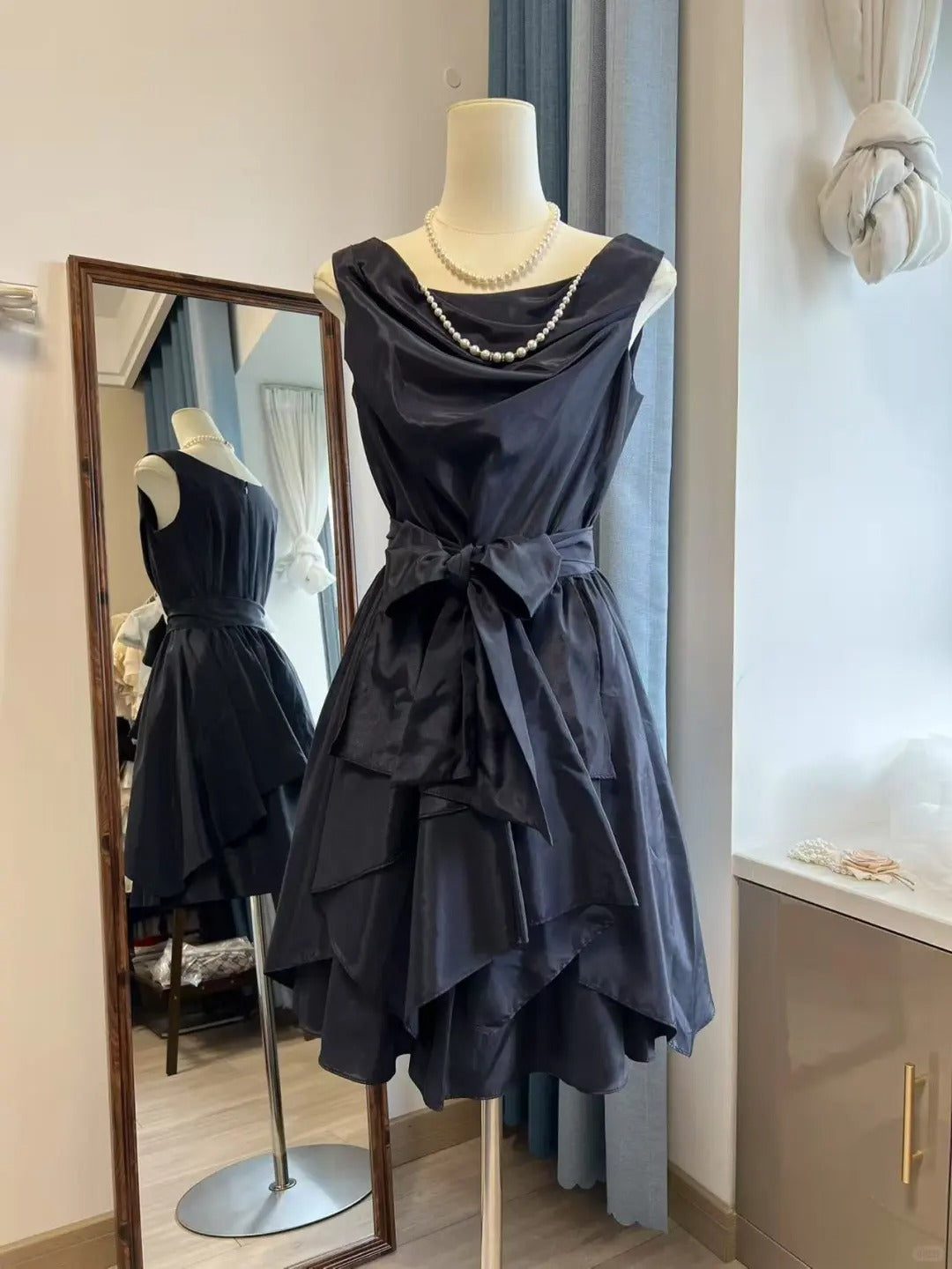 black vintage short ruffled chiffon homecoming dress birthday party dress nv5101