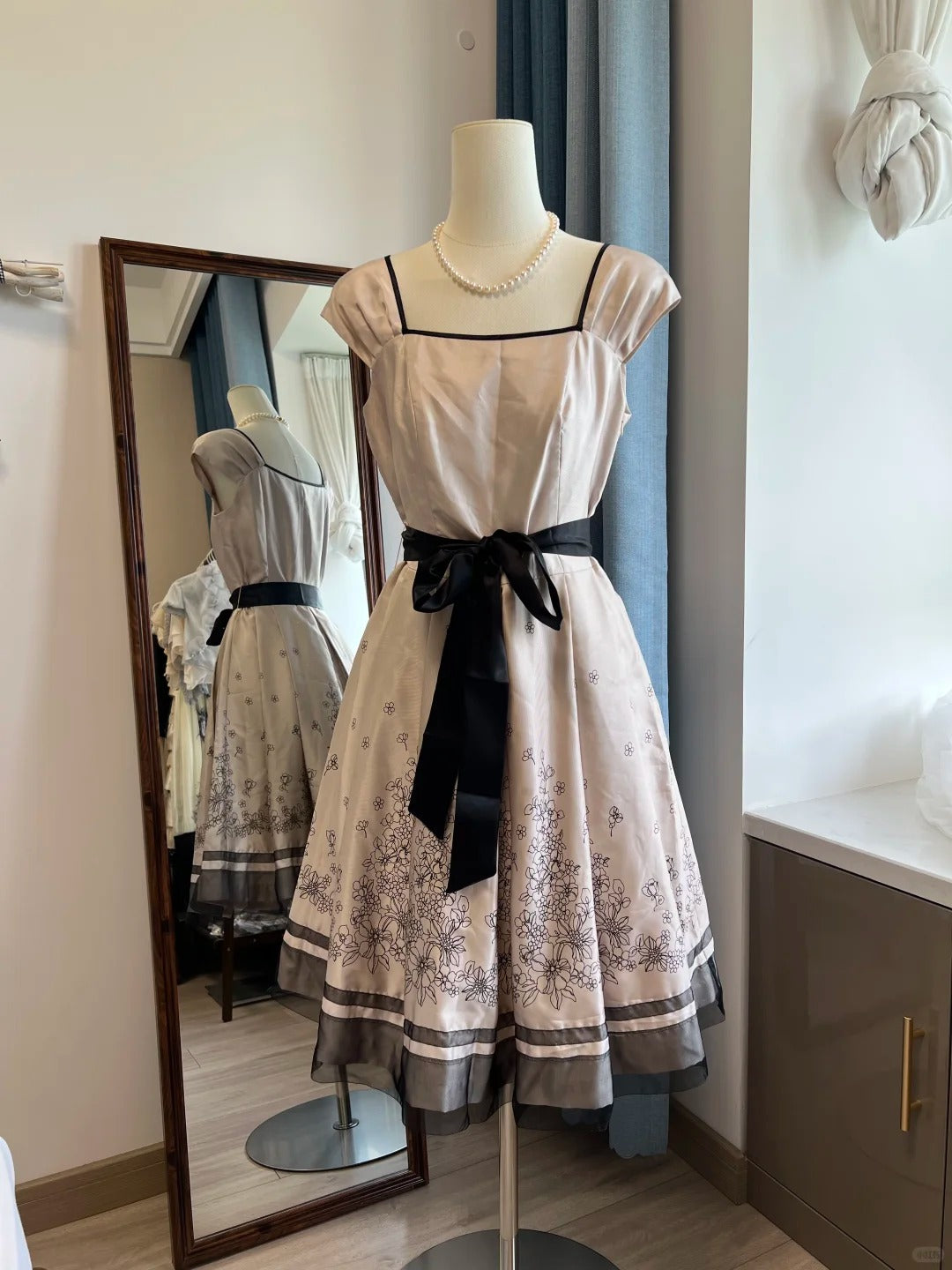 Pink floral square neck vintage short satin homecoming dress birthday party dress nv5103