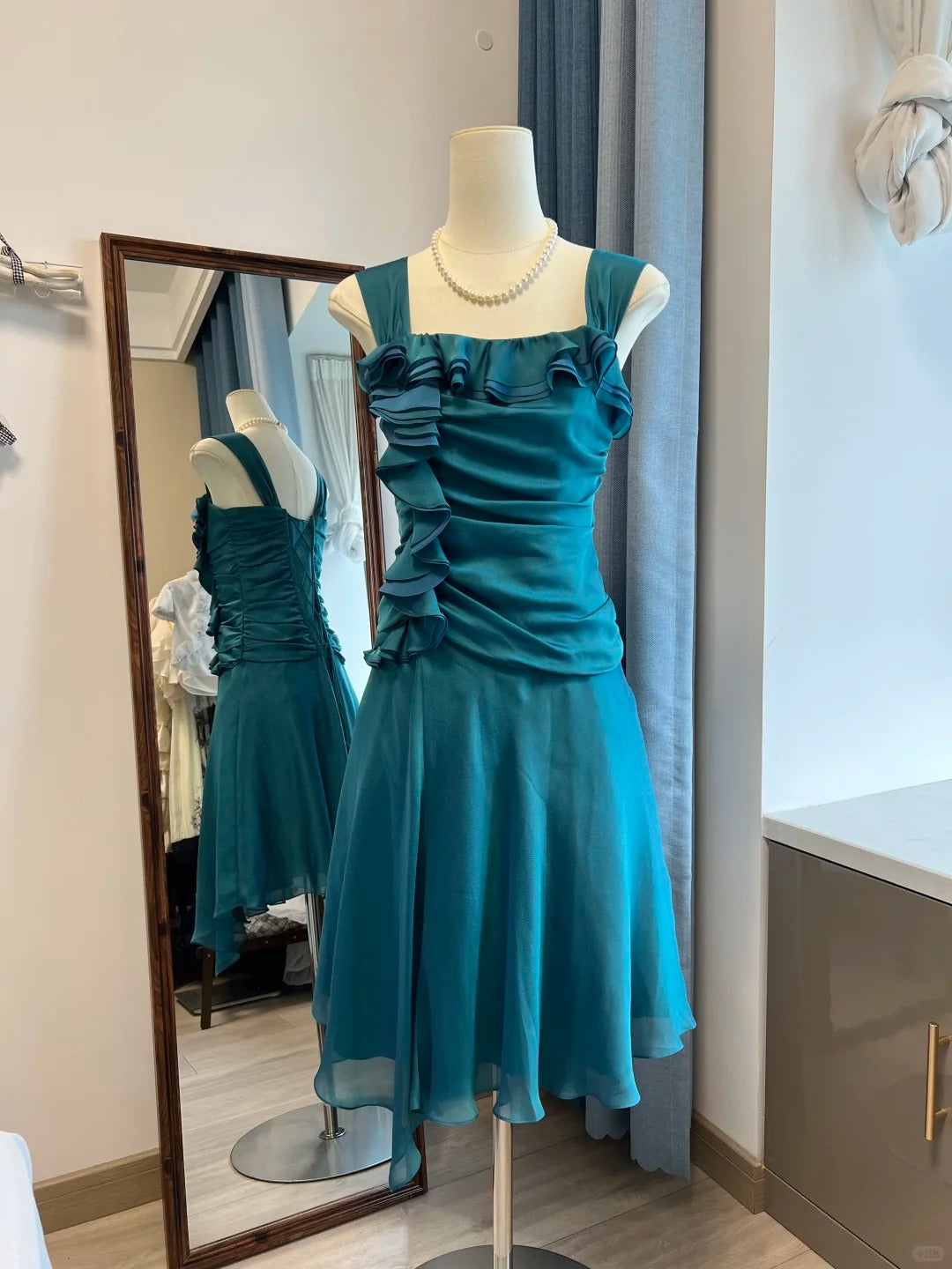 Peacock blue vintage short Chiffon homecoming dress birthday party dress nv5098