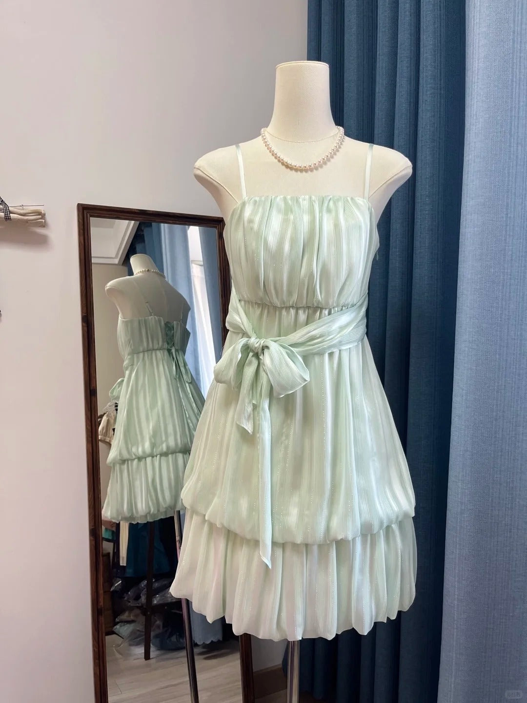 Light green vintage short chiffon satin homecoming dress birthday party dress nv5094