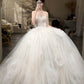 Dreamy Princess Style Strapless Sleeveless Wedding Gown | White Tulle 3D Flower Ballgown Train Maxi Dress for Wedding Bridal Engagement Luxury Dinner NV6275