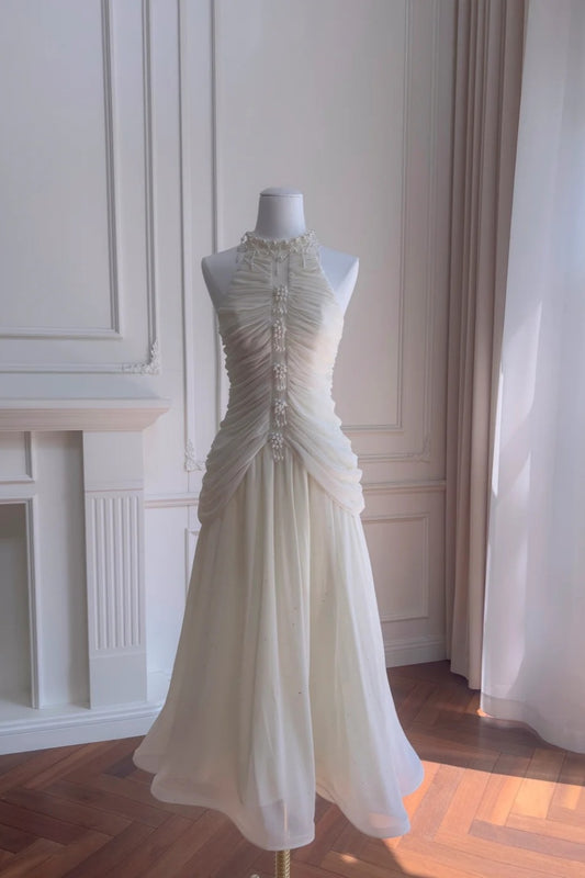 NiceVestidos-_NV Weißes, zartes, perlenbesetztes langes Geburtstagskleid, formelles Ballkleid NV5943