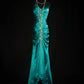 Green Gold Floral Delicate Beads Long Satin Ball Gown Evening Gown Party Dress nv4196