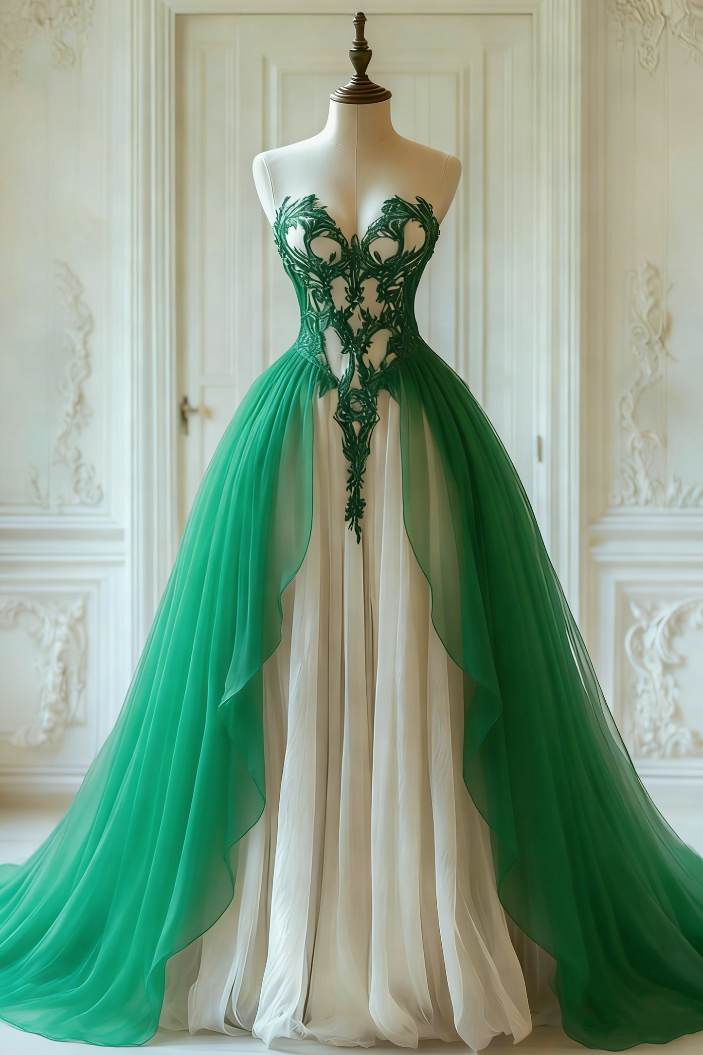 NiceVestidos-Black and White Lace Tulle Paneled Butterfly Sleeve Floor-Length Gothic Gown NV6172