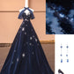 Blue Exquisite Star Beaded Long Velvet Prom Dress Ball Gown Evening Gown Party Gown nv4732