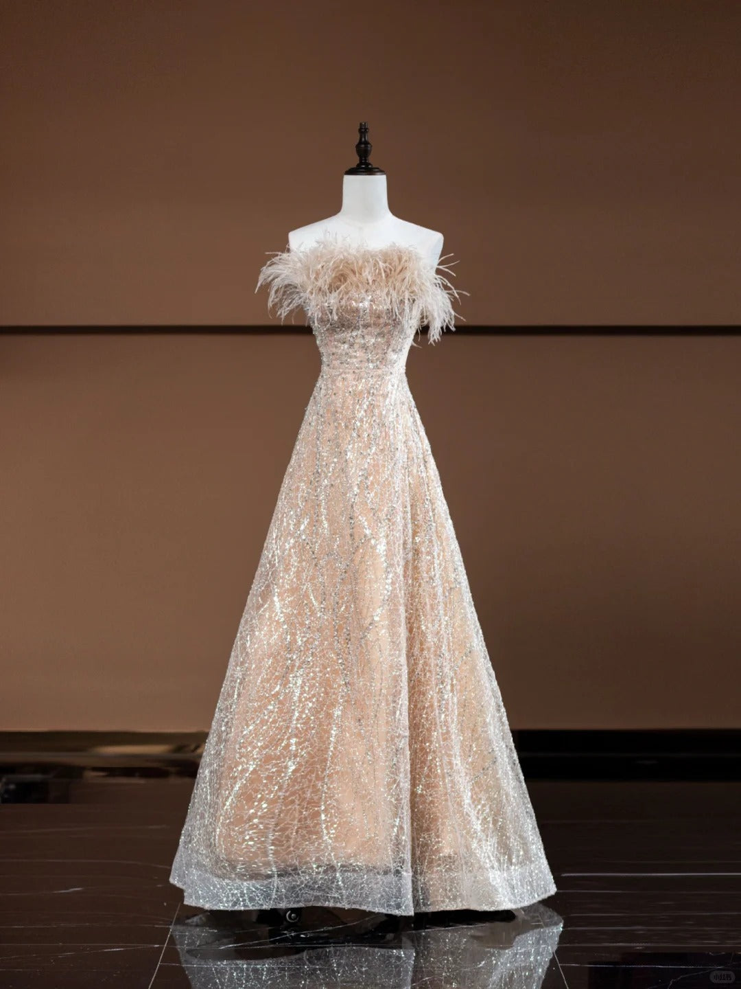 Sweet champagne feather dress beading elegant fashion long tulle Prom Dress evening dress party dress nv4749