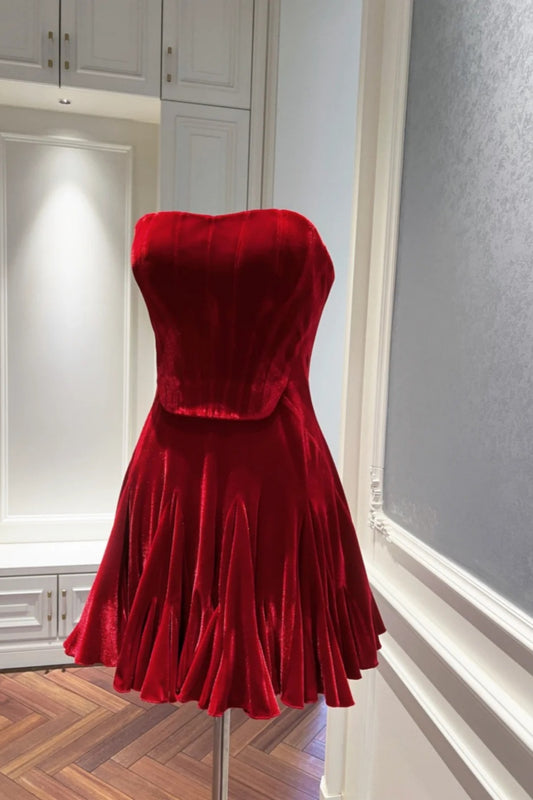 NiceVestidos-_NV Kurzes rotes Samtkleid für festliche Anlässe NV5938