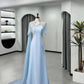 Blue Elegant Exquisite Beaded Long Satin Floor Length Prom Dress Evening Dress Party Dress nv4141