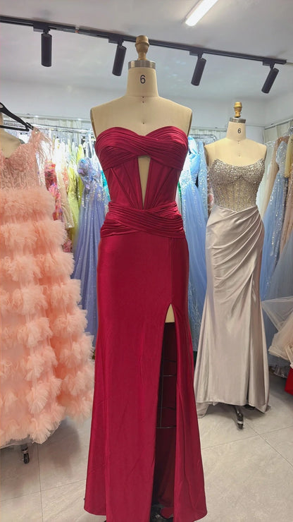 Red Fashion Long Satin Slim Fit Evening Dress, Bridesmaid Dress, Graduation Dress NV6633