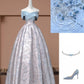 Blue Floral Elegant Fashion Long Satin Prom Dress Evening Dress Party Dress nv4743