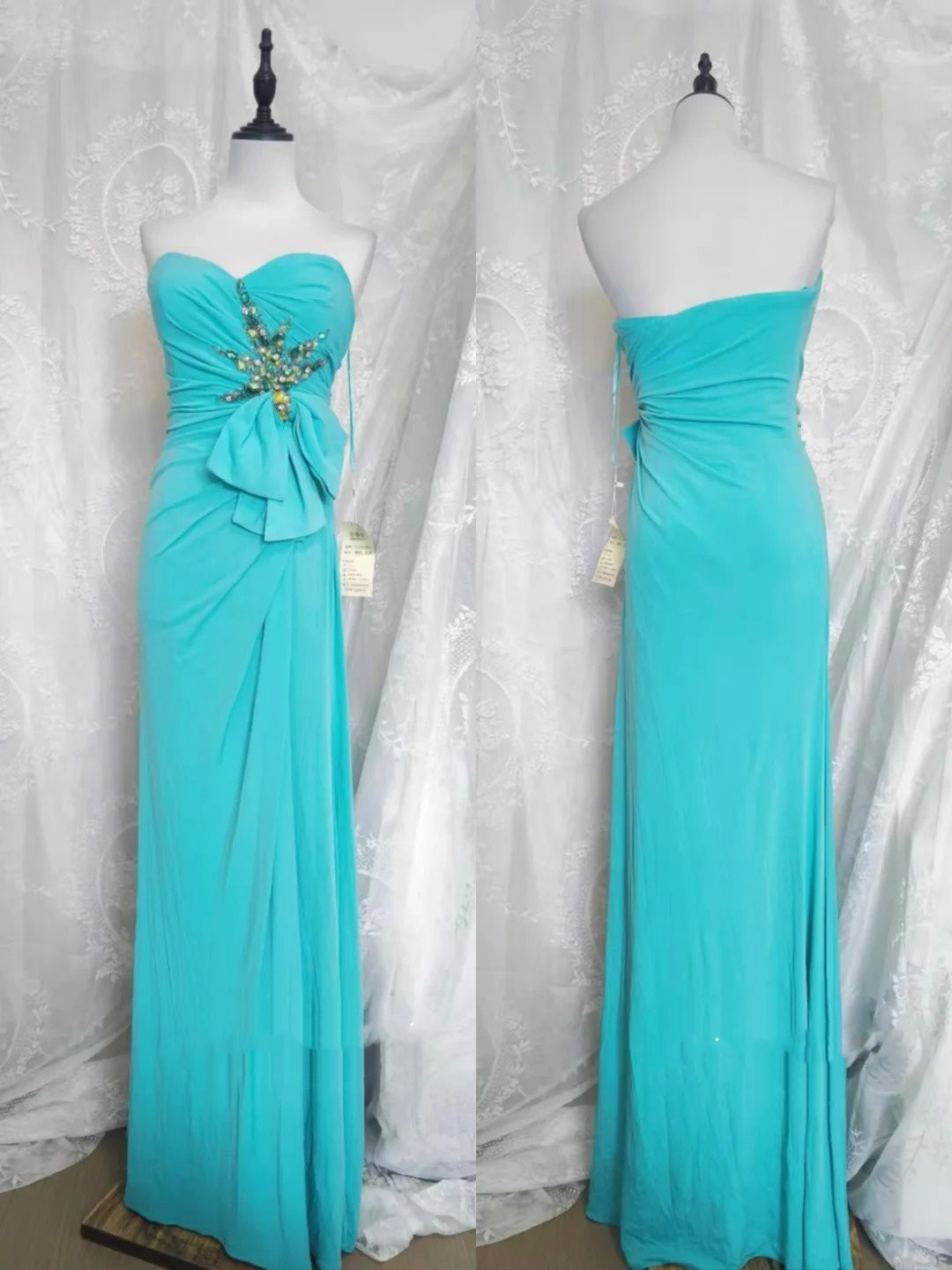 Blue Beaded Long Tulle Ball Gown Evening Gown Party Dress nv4372